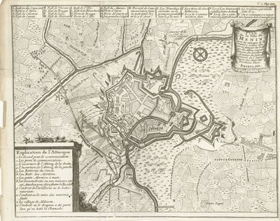 Belejring af Menin, 1706 Plan de la Ville de Menin (...) (titel på objekt) af Matthijs Pool (possibly)