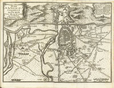 Beleg van Turijn, 1706 Plan over byen og citadellet i Torino, da de blev belejret af franskmændene (titel på objektet) af Matthijs Pool (possibly)