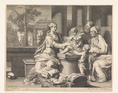 Hellig familie med Zacharias, Elizabeth og Johannes Døberen af Matthijs Pool
