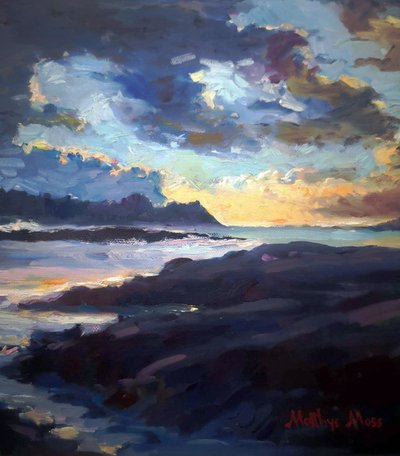 En livlig solnedgang ved kysten af Matthys Moss