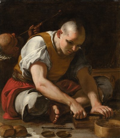 En mand, der skærer tobak af Mattia (1613-99) Preti