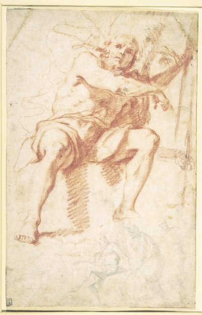 Sankt Johannes Døberen siddende, og et studie for Sankt Johannes Døberen med to apostle af Mattia Preti