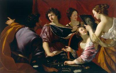 Tasso ved hoffet i Ferrara (eller Allegory of the Five Senses), detalje af synets allegori, ca. 1630-90 af Mattia Preti
