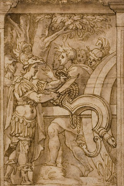 Alexander hugger den gordiske knude over af Maturino da Firenze
