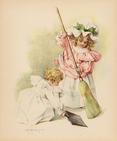 Rengøringshus (farve litho) af Maud Humphrey