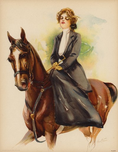 Portræt af en kvinde, der rider på en hest (farve litho) af Maud Stumm