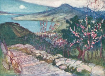 Vesuv og Napolibugten (farvelitografi) af Maurice (after) Greiffenhagen