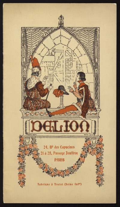 Forsideillustration til hattekatalog udgivet af Delion, Paris, i 1908 (litho) af Maurice Berty