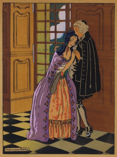 Illustration til historie af Manon Lescaut (farve litho) af Maurice Berty