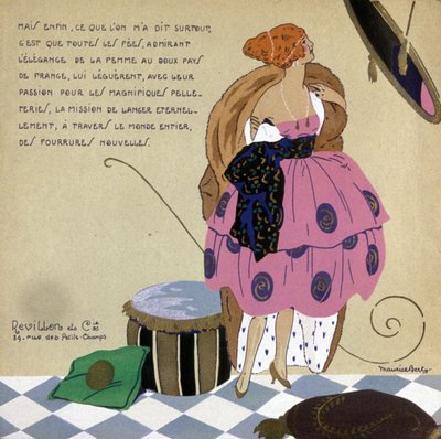 Nainen peilin edessä, mainos Revillon-turkista, n. 1920-1930 (kuva) af Maurice Berty