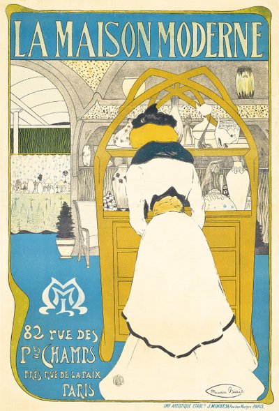 En plakat, der reklamerer for det parisiske kunstgalleri "La Maison Moderne", åbnet af Julius Meier-Graefe i 1899, 1898 af Maurice Biais