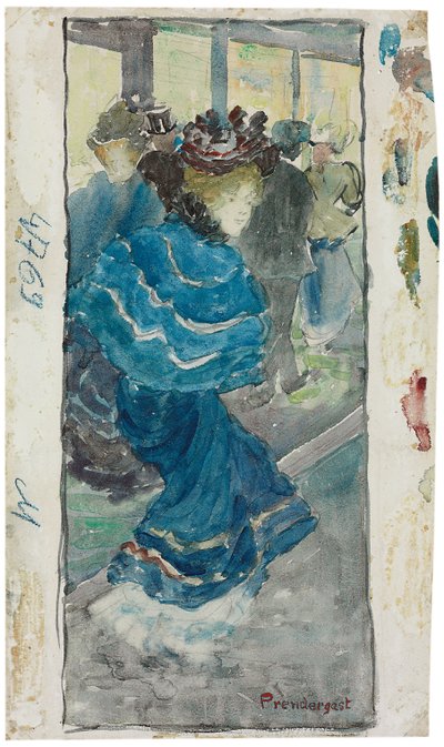 Elegant kvinde i en blå kjole, ca. 1893-94 af Maurice Brazil Prendergast