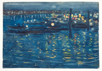 Festivaaliilta, Venetsia, n. 1898-1899 (grafiitti, akvarelli ja vartaloväri kudottupaperille) af Maurice Brazil Prendergast