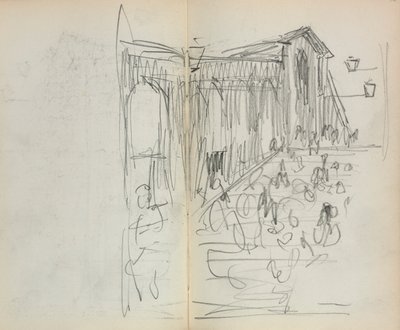 Italiensk skitsebog: Bro med figurer side 95 & 96, 1898-1899. af Maurice Brazil Prendergast
