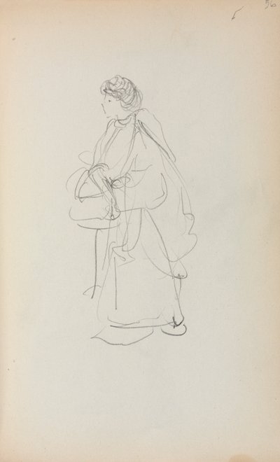 Italiensk skitsebog: Stående kvinde, der holder en taske, side 56, 1898-1899. af Maurice Brazil Prendergast
