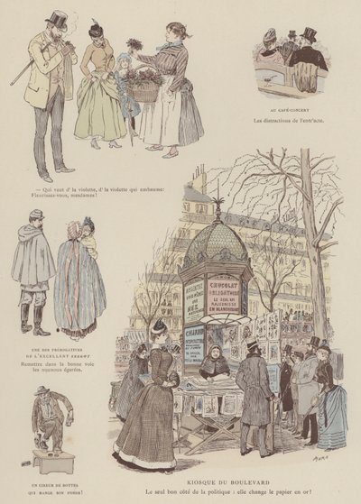 Illustration til Paris Brillant (farve litho) af Maurice Charles Mathieu Bonvoisin
