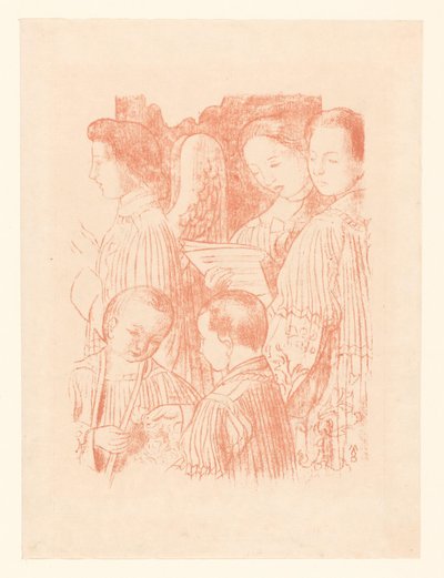 Tre syngende engle og to kordrenge under messe Fragment d