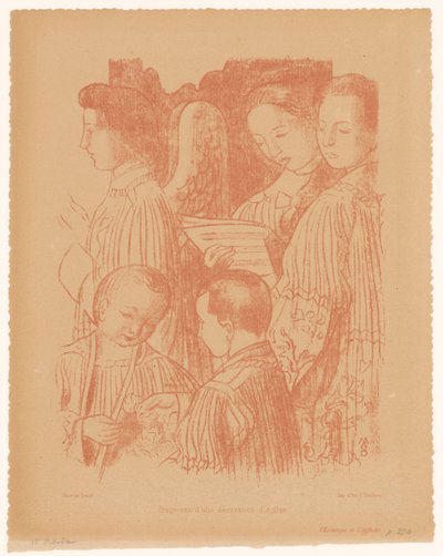 Tre syngende engle og to kordrenge under messe Fragment d