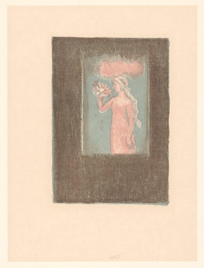 Ung pige med blomster foran et vindue af Maurice Denis