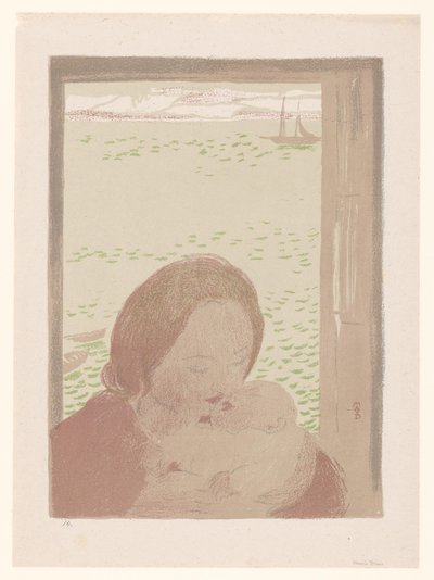 Mor med baby foran et vindue af Maurice Denis