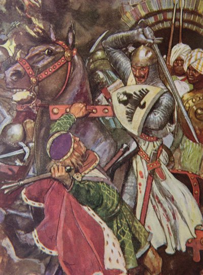 Vend om, Falsk Hearted Templar!. Slip hende, hvem du er uværdig at røre ved!., illustration fra 