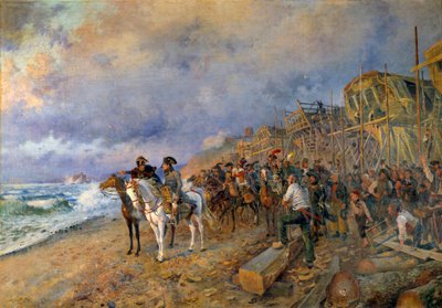 Den første konsul Napoleon Bonaparte (1769-1821) besøger arsenalet af Boulogne-maleri af Maurice Orange (1868-1916) 1804 (søn: 214x304 cm) Paris, Musee de l