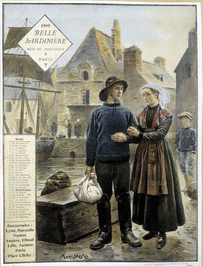 Bretonske fiskeres afgang til Newfoundland - butikskalender” La Belle Jardinière”” af Maurice Henri Orange