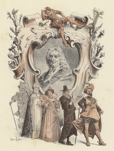 Alain-Rene Lesage, portræt (farve litho) af Maurice Leloir