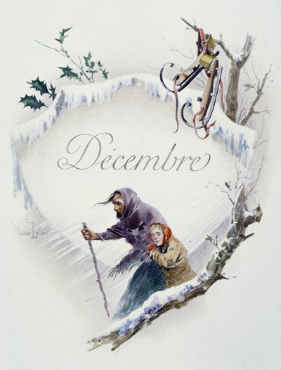 December "" Månedens sang"" af Jérôme Doucet, illustration - Maurice Leloir, red. Reims 1904. L. Michaud af Maurice Leloir
