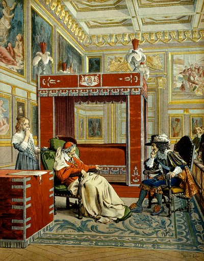 Frankrigs historie: Ludvig XIIIs sidste besøg hos kardinal Richelieu (Armand Jean du Plessis af Maurice Leloir
