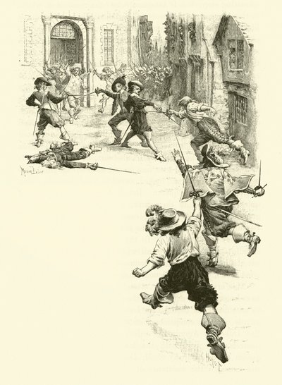 Illustration til De tre musketerer (gravering) af Maurice Leloir