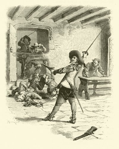 Illustration til De tre musketerer (gravering) af Maurice Leloir