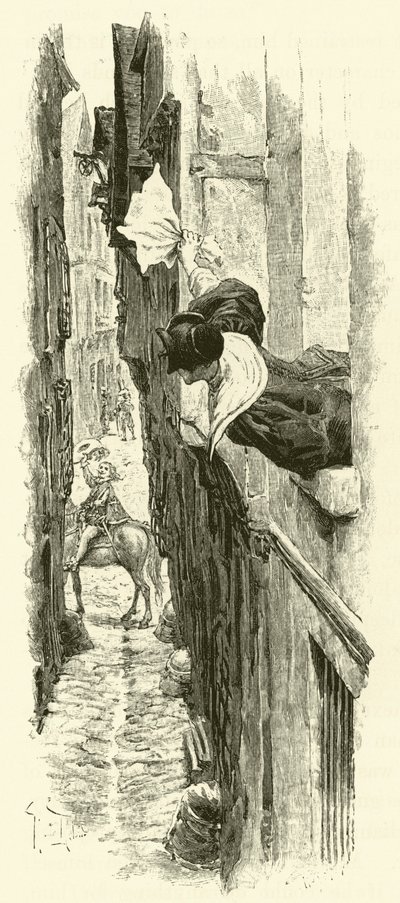 Illustration til De tre musketerer (gravering) af Maurice Leloir