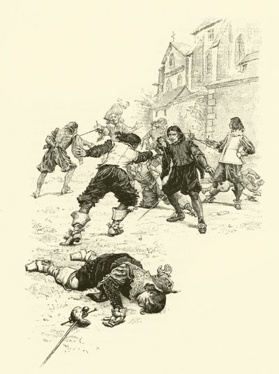 Illustration til De tre musketerer (gravering) af Maurice Leloir