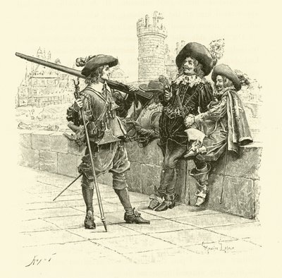 Illustration til De tre musketerer (gravering) af Maurice Leloir