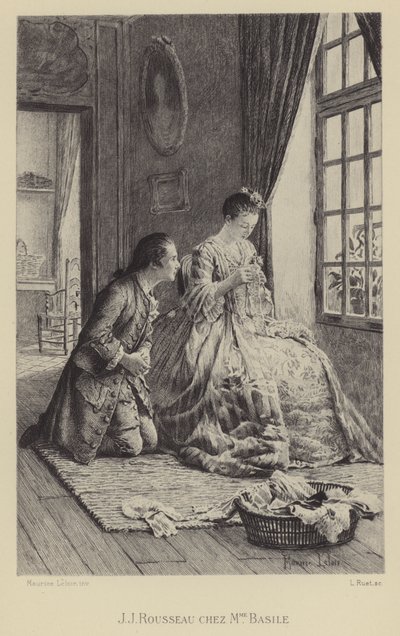 Jean-Jacques Rousseau i Madame Basiles hus (dybtryk) af Maurice Leloir