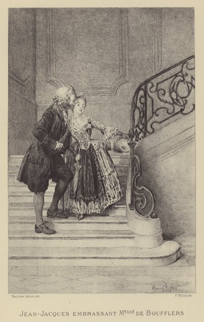 Jean-Jacques Rousseau kysser Madame de Boufflers (gravering) af Maurice Leloir