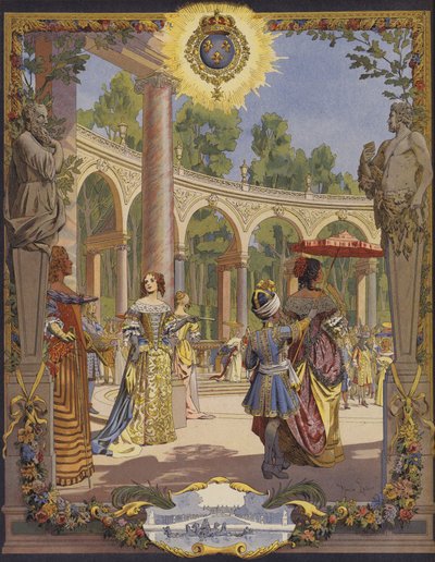 Kong Louis XIV besøger værkerne i Versailles, Le Bosquet De La Colonnade af Maurice Leloir