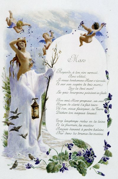 marts ""Månedens sang"" af Jérôme Doucet, illustration - Maurice Leloir, red. Reims 1904. L. Michaud af Maurice Leloir