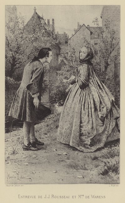 Møde mellem Jean-Jacques Rousseau og Madame de Warens (gravering) af Maurice Leloir