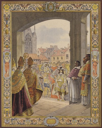 Proklamation af flertallet af kong Ludvig XIV, ankomsten til Sainte-Chapelle af Maurice Leloir