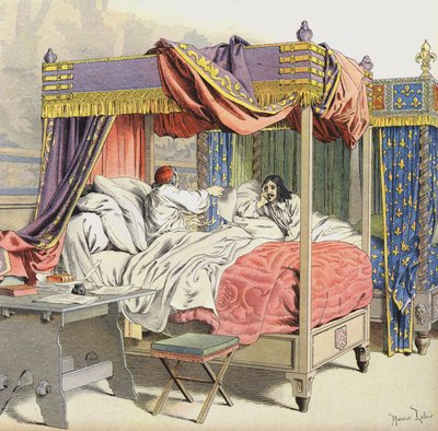 Richelieu og kong Louis XIII i tilstødende senge på tidspunktet for sammensværgelsen af Cinq-Mars af Maurice Leloir
