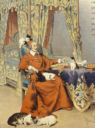 Kardinalen leger med sine katte, han elskede særligt - i "" Richelieu"" af Maurice Leloir, deb. 20. århundrede af Maurice Leloir