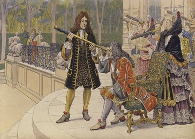 Solformørkelsen, kong Ludvig XIV og hoffets kvinder på terrassen til slottet Marly af Maurice Leloir