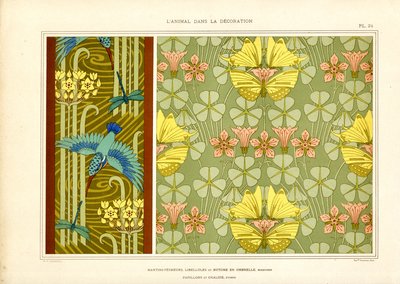 Sommerfugle og fugle som art nouveau-ornamentik (litografi) af Maurice Pillard Verneuil