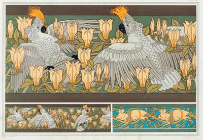 Design til tapet border Cockatoo og Magnolia, pub. 1897. af Maurice Pillard Verneuil