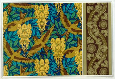 Designs til Fugle og Wisteria Hænge- og tapetkant med firben og vedbend, pub. 1897. af Maurice Pillard Verneuil