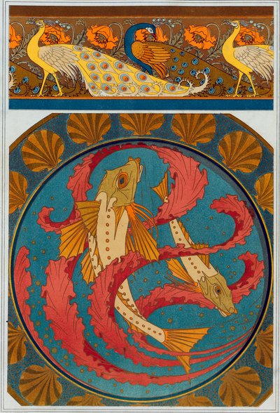 Designs til Peacock and Poppy Border, pub. 1897. af Maurice Pillard Verneuil