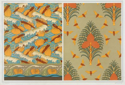 Design til tapet Flying Fish and Waves, pub. 1897. af Maurice Pillard Verneuil