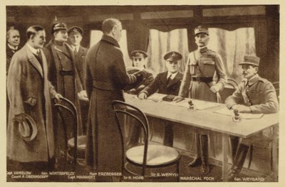 Samling for at underskrive våbenstilstandstraktaten (litho) af Maurice Pillard Verneuil